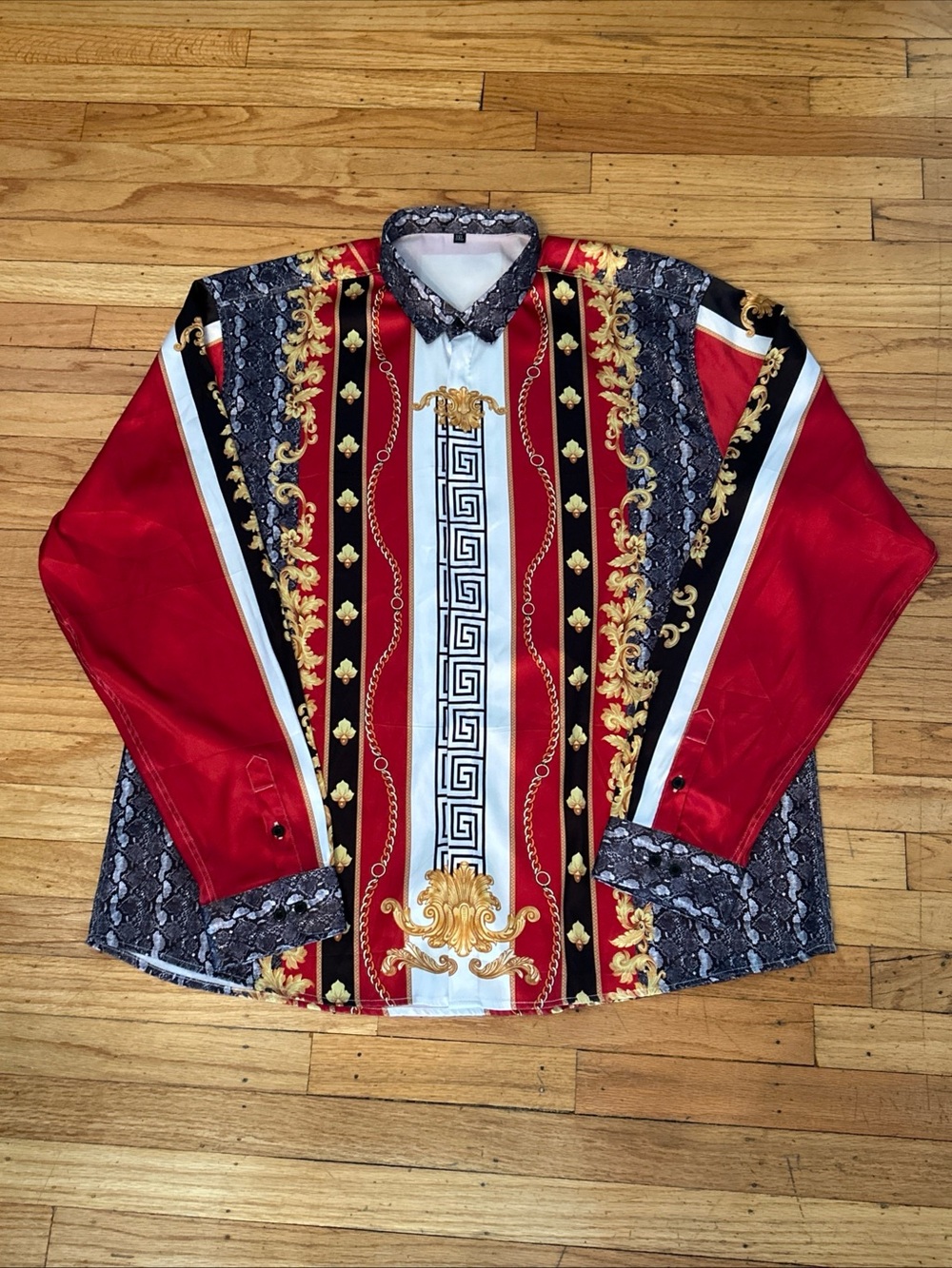 Men's Red Baroque Print Long-Sleeve Button-Down Shirt